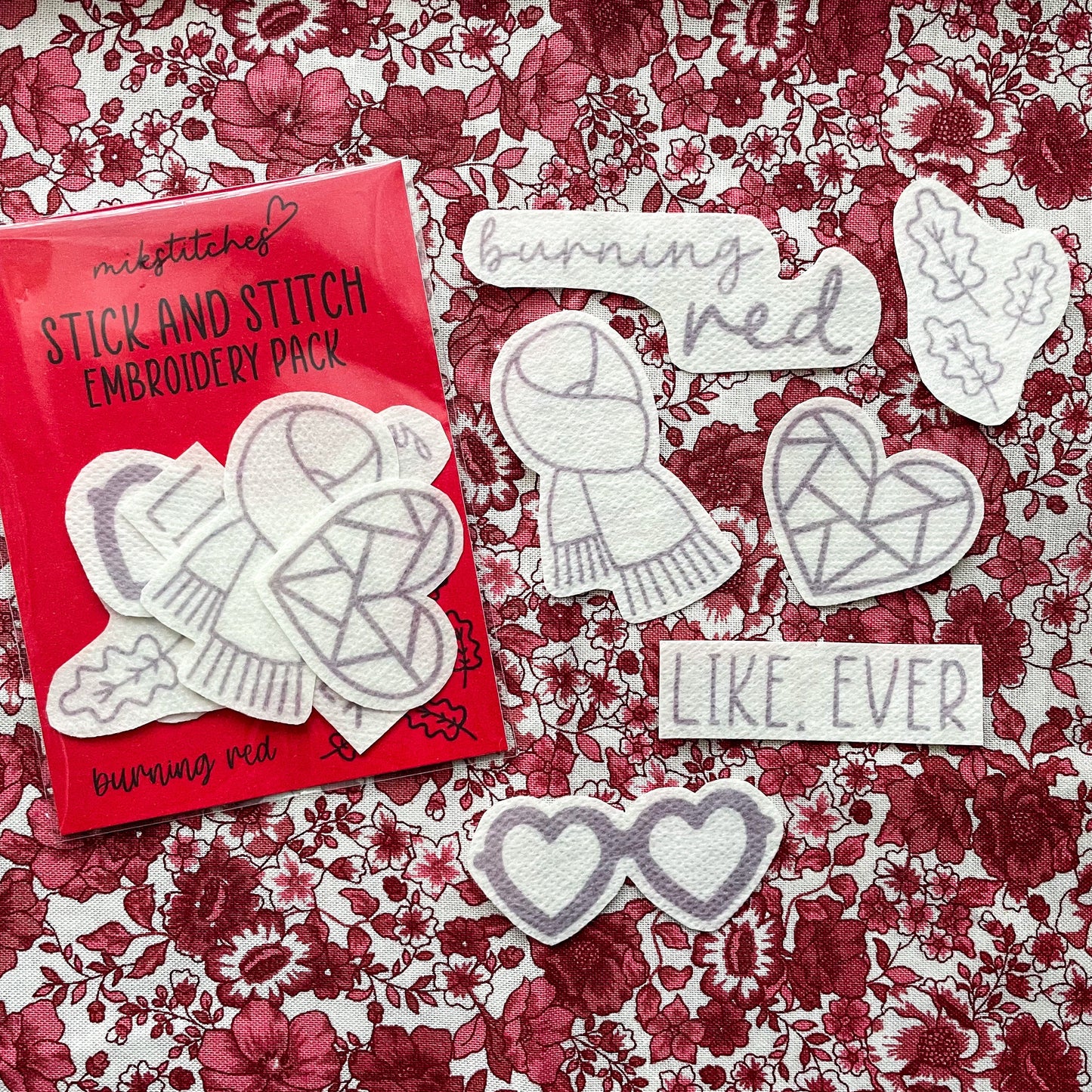 Red Inspired Embroidery Stick and Stitch Stickers